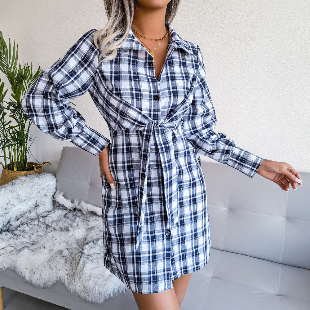 Klay Cotton Plaid Button Down Shirt Dress FINAL