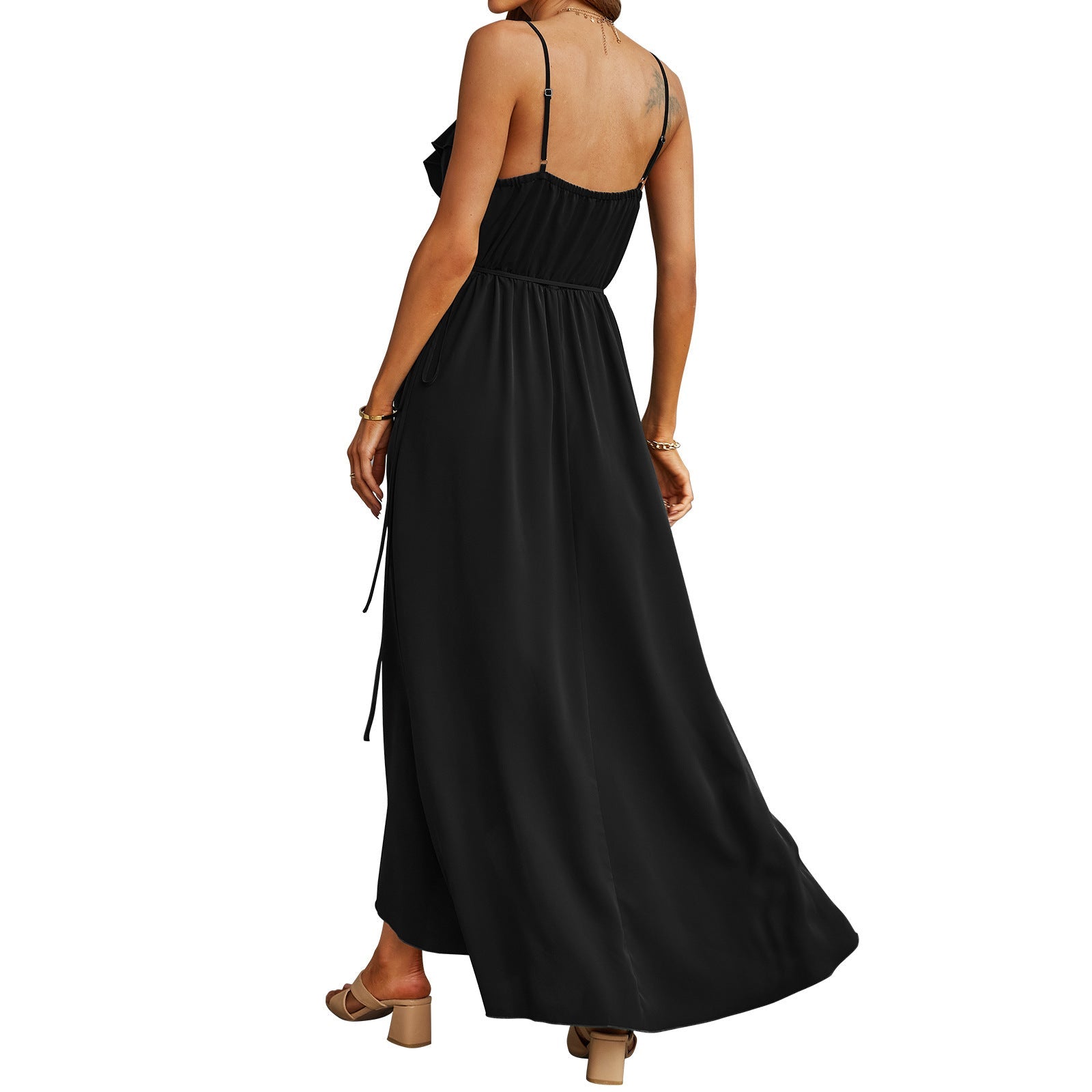 Evanne Pocketed Halter Maxi Dress Black