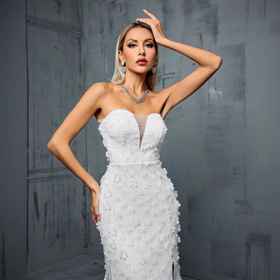 Tube Top Evening Dress V neck Fishtail Gauzy Gown Cocktail Party Annual Party Little Dress