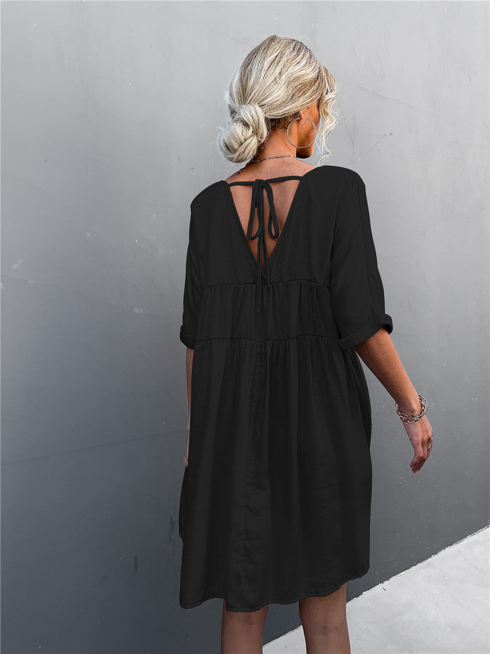 Cheers To Summer Pocketed Tassel Dress Black