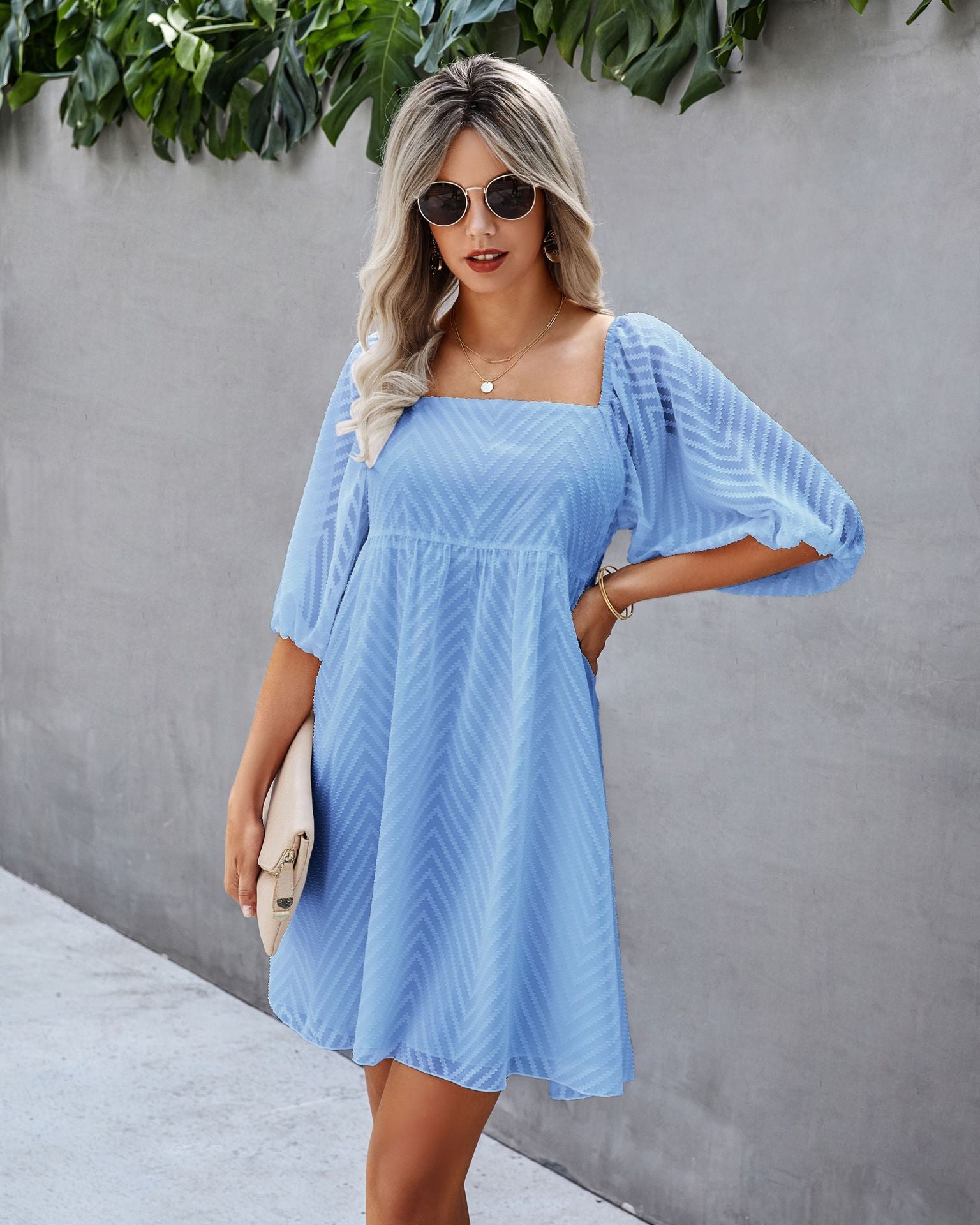 Silverado Gingham Babydoll Dress Blue