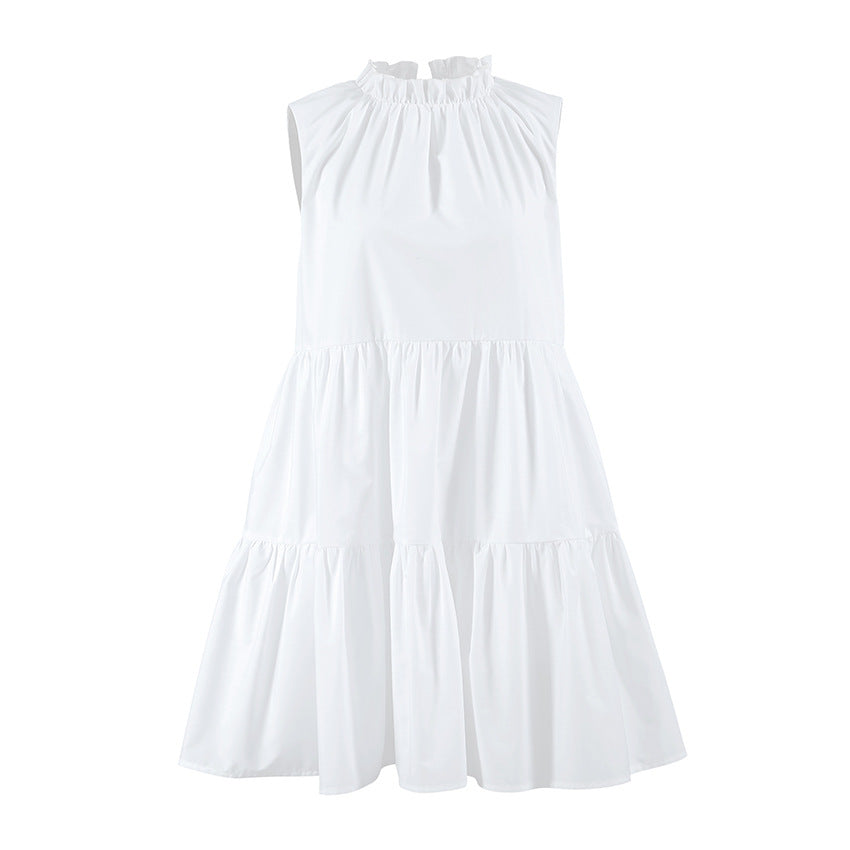 All Match White Elegant Dress round Neck Bow Lace up Elegant Loose Short