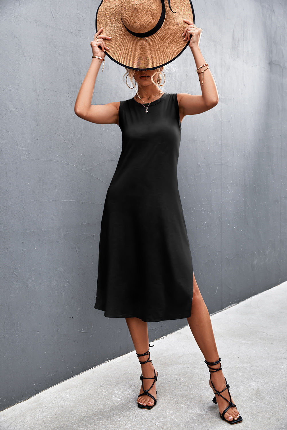 Laken Modal Blend Sleeveless Midi Dress Faded Black