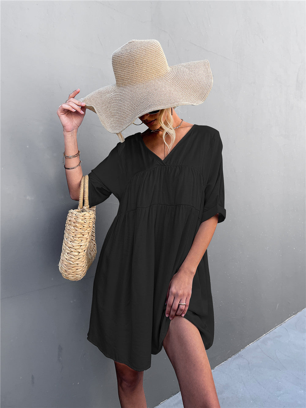 Cheers To Summer Pocketed Tassel Dress Black