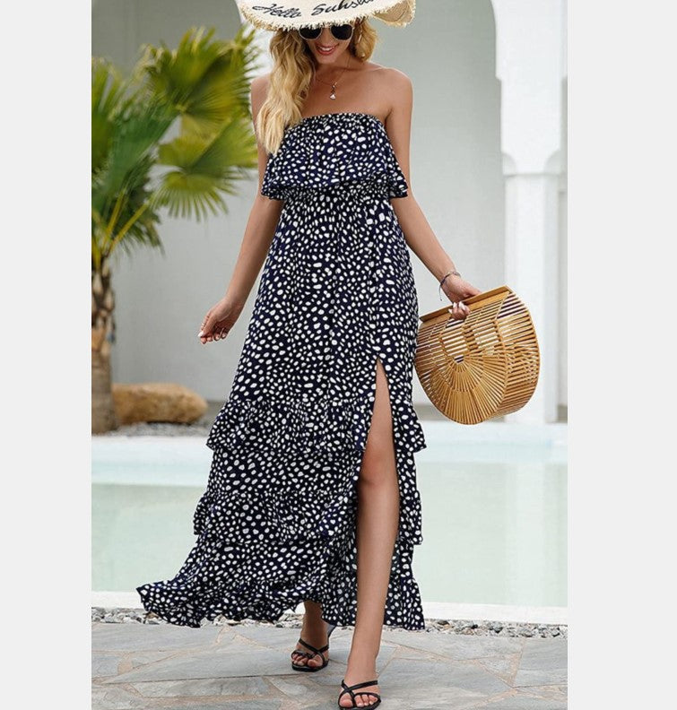 Wonderstruck Floral Smocked Ruffle Midi Dress Navy