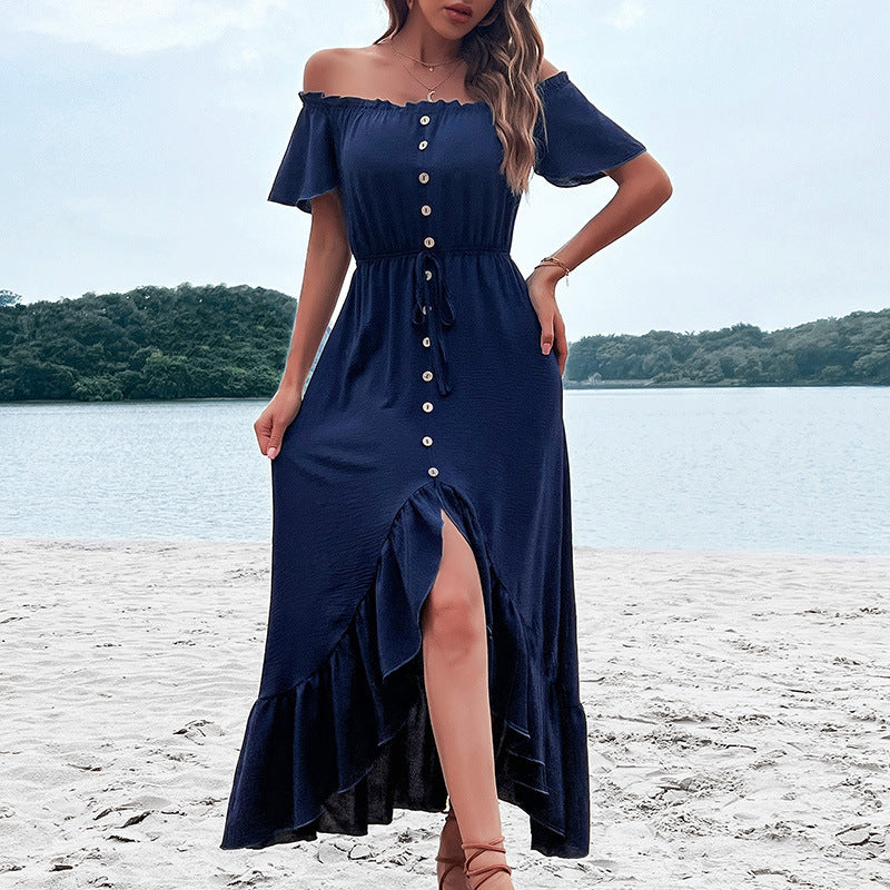 Some Like It Hot Smocked Off The Shoulder Dress Navy