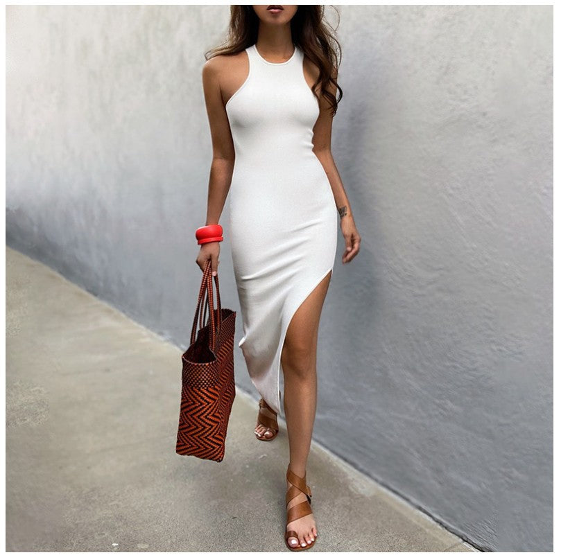 Sheldon Cotton Blend Sleeveless Ribbed Midi Dress Ivory