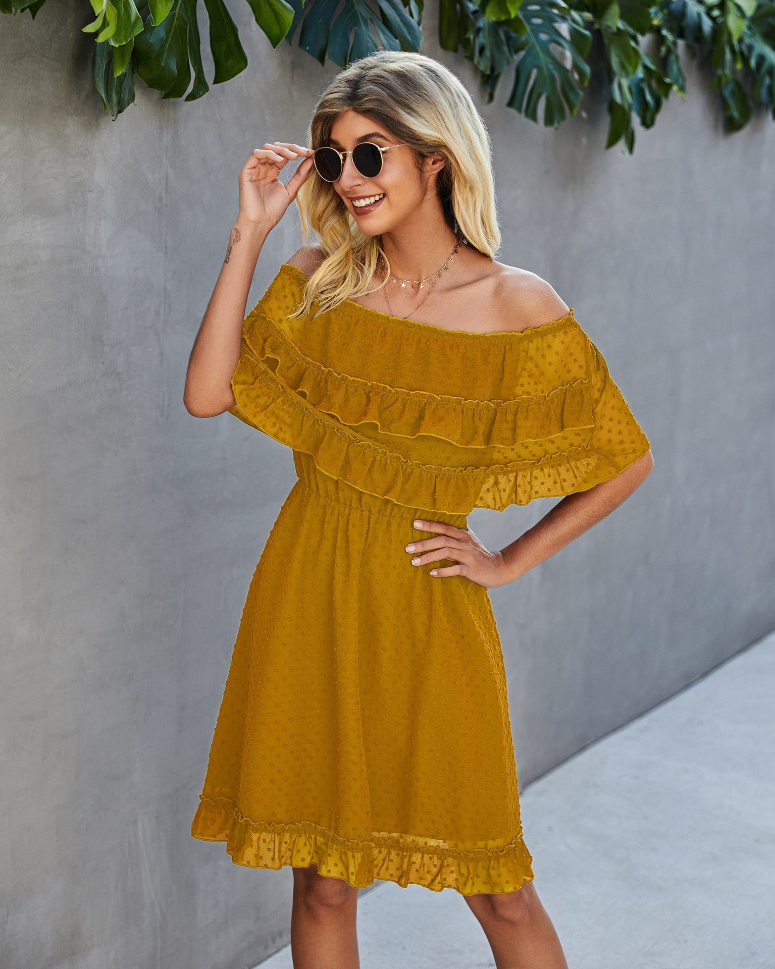 Panache Off The Shoulder High Low Maxi Dress Sunflower