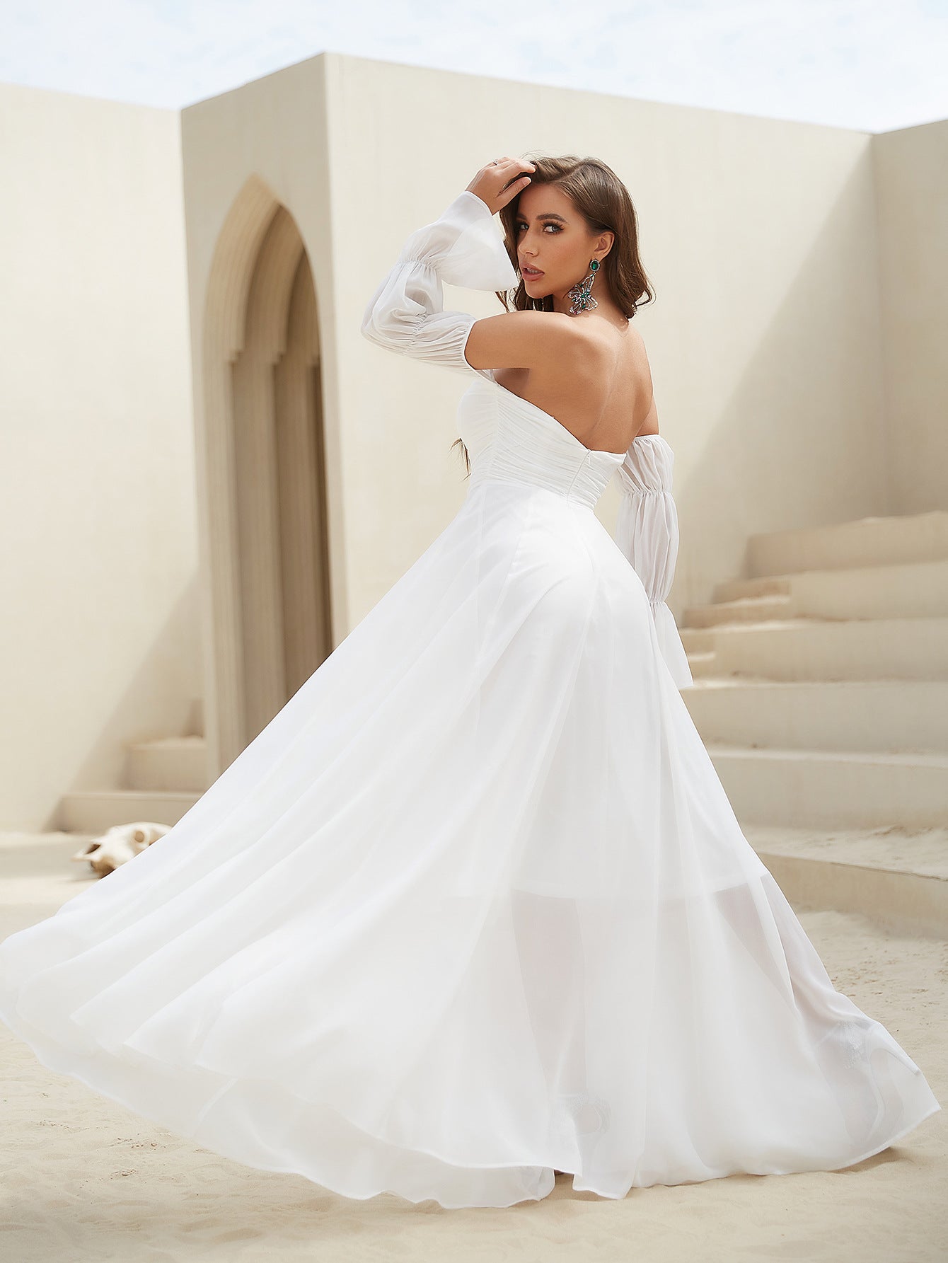 Long Sleeved Tube Top Chiffon Dress