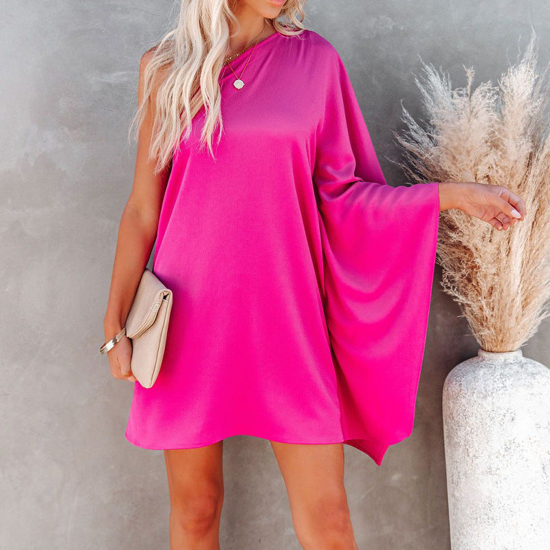 First Glance Satin One Shoulder Statement Dress Blush