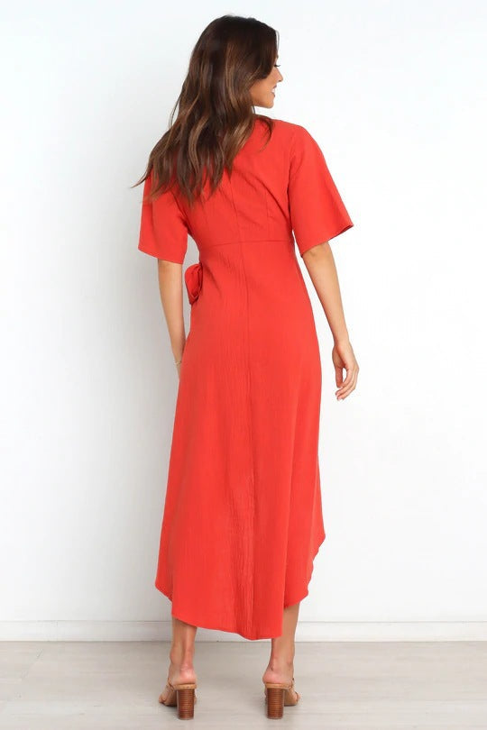 Santos Ruffle Wrap Midi Dress Rust