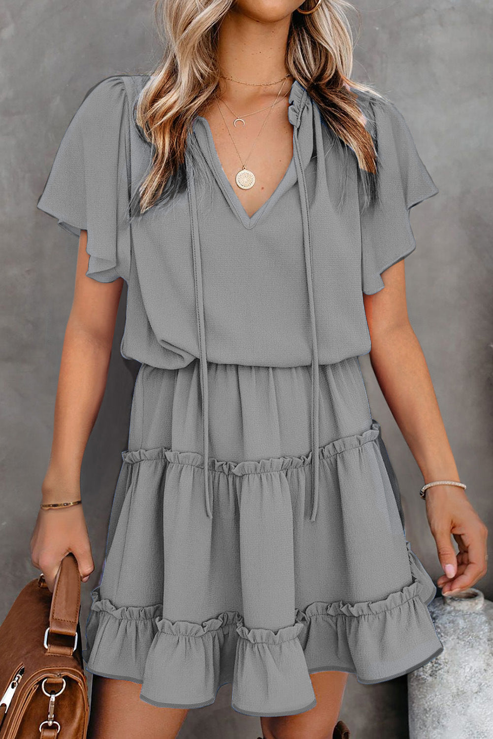 Glen Smocked Mini Dress Light Olive
