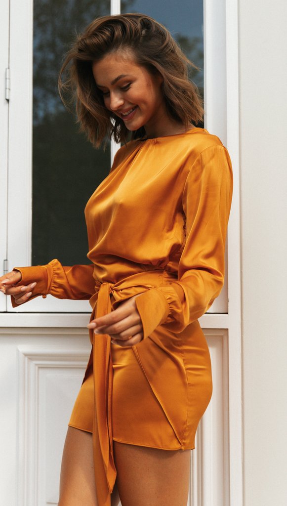 Bright Idea Tie Front Dress Marigold