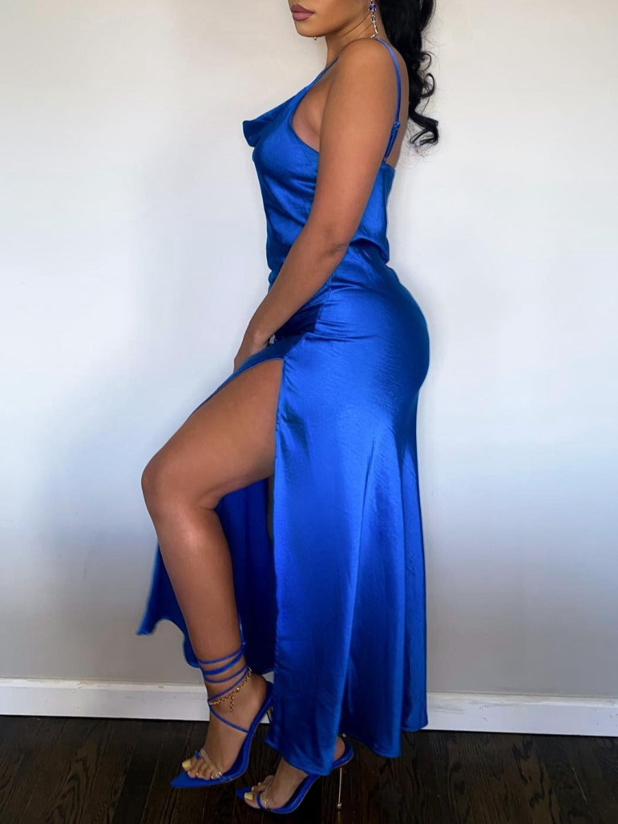 Turn Of Events Satin Midi Slip Dress Electric Blue FINAL