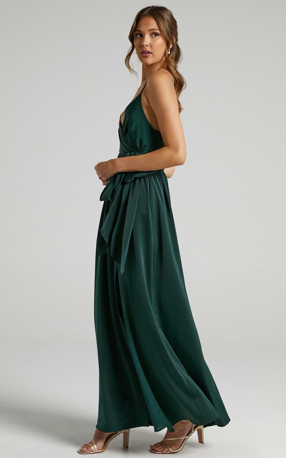Limelight Satin High Low Maxi Dress Olive
