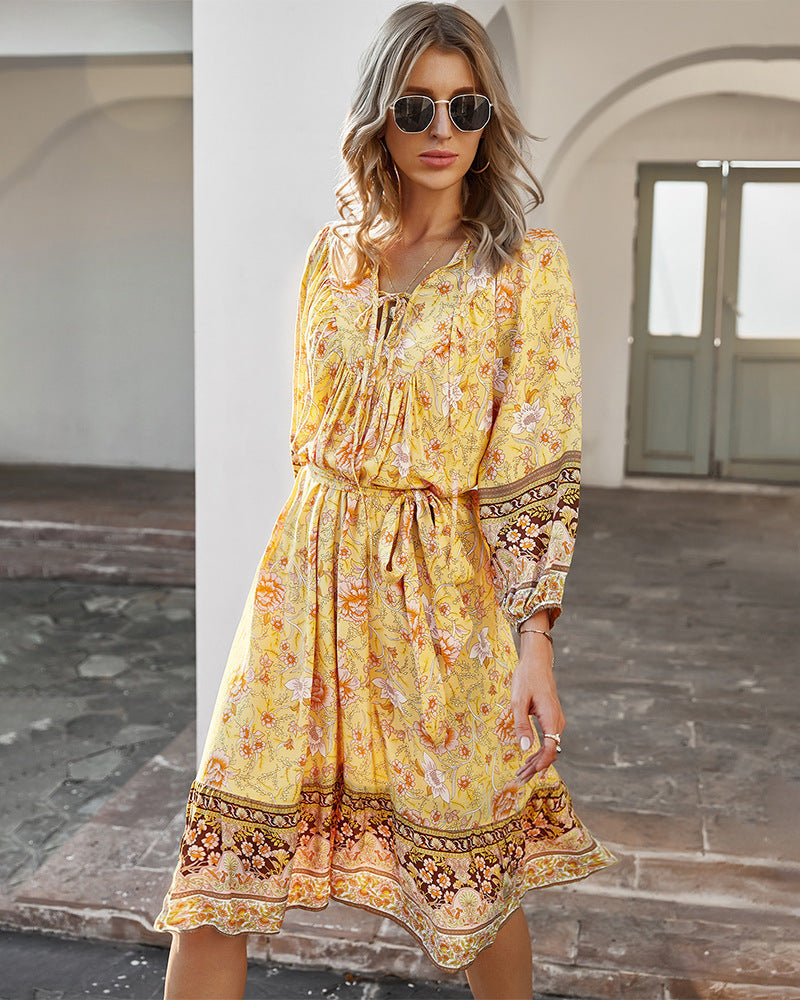 Sanibel Swiss Dot Boho Maxi Dress Pale Yellow