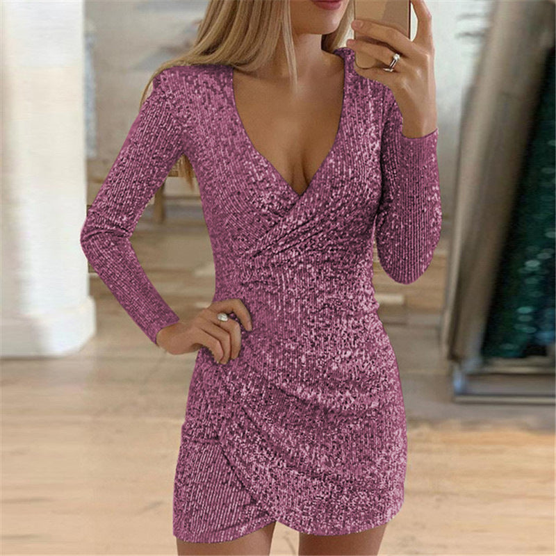 Entertainment Sequin Wrap Dress Rose Gold FINAL