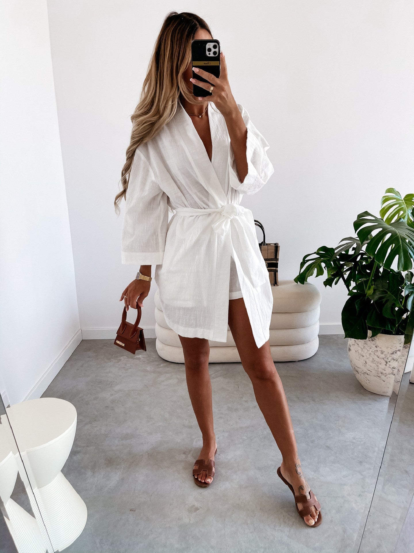 Penni Satin Balloon Sleeve Wrap Dress Ivory
