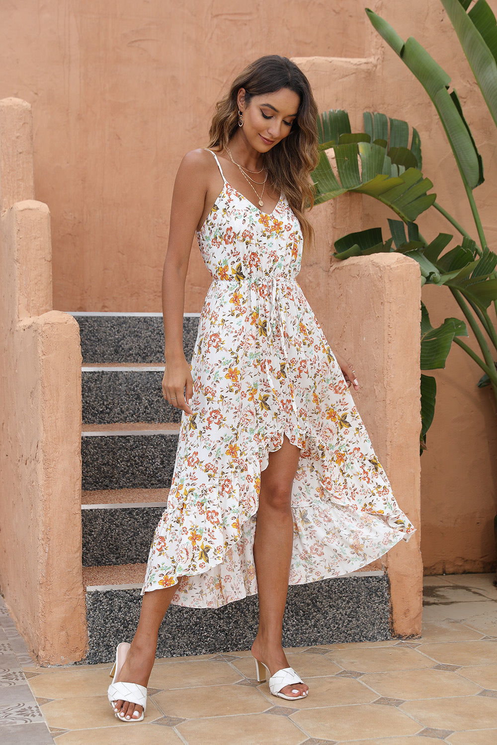 Spin Me Around Printed High Low Maxi Dress Brick