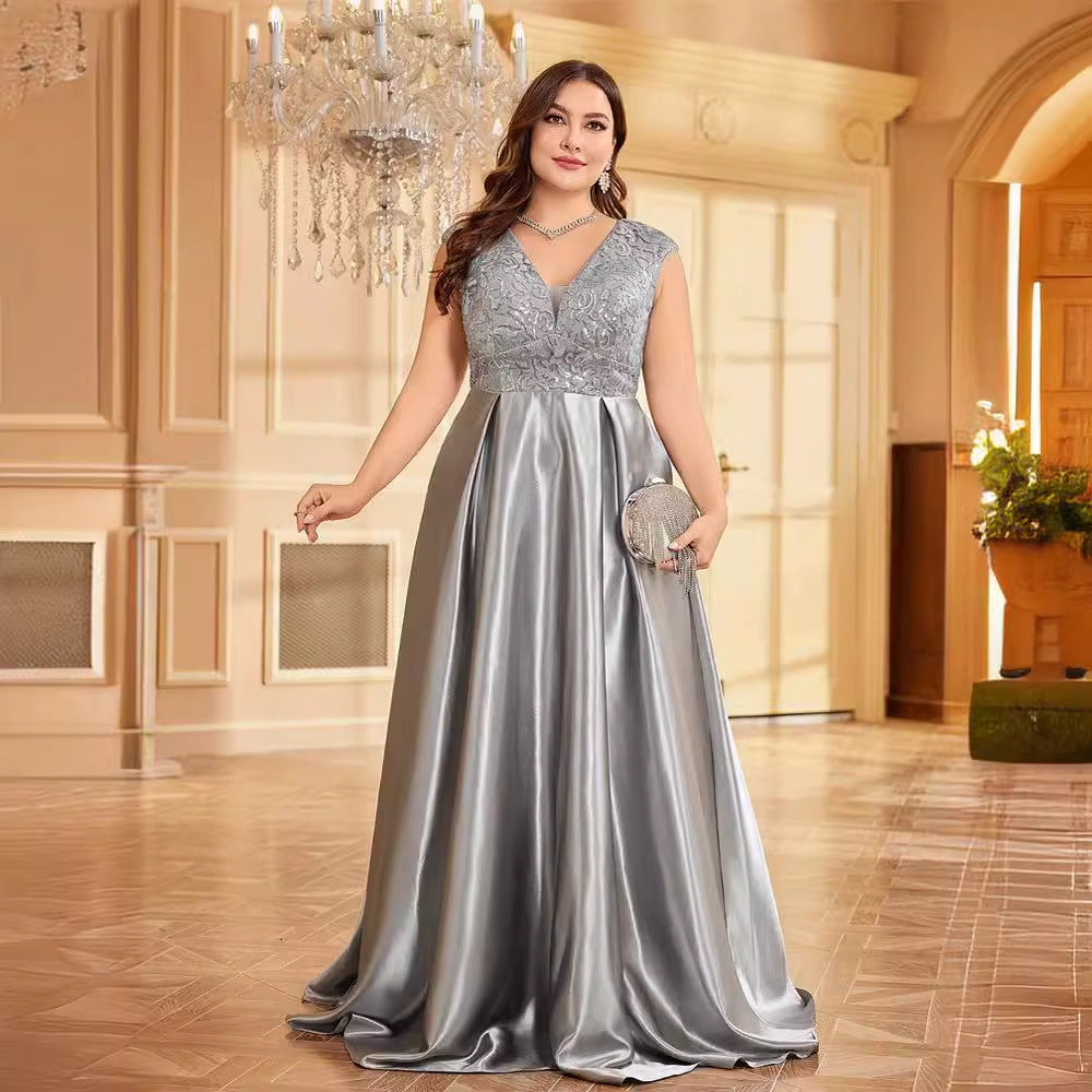Plus Size Clothes Long Sleeve V neck Fishtail Cocktail Evening Dress Women