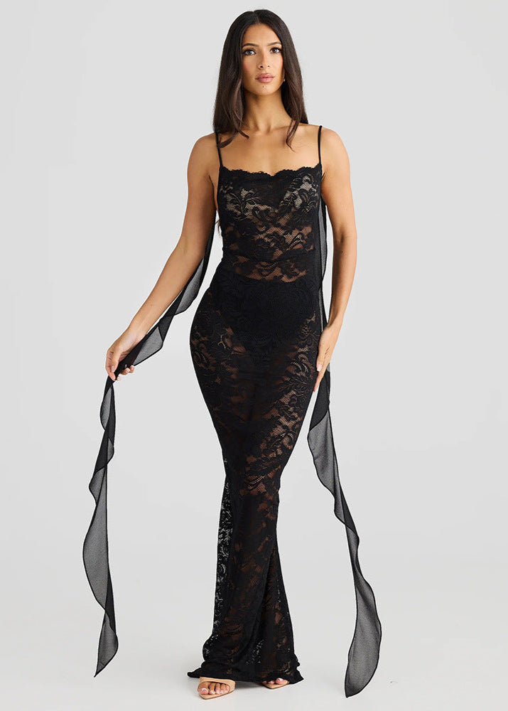 Verona Sheer Lace Backless Maxi Dress