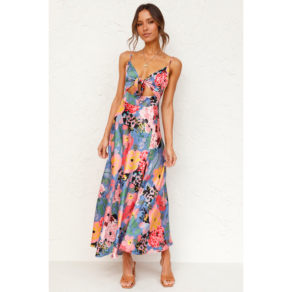 Sundress Small Maxi Floral Print Fresh Sweet Spaghetti Strap Dress