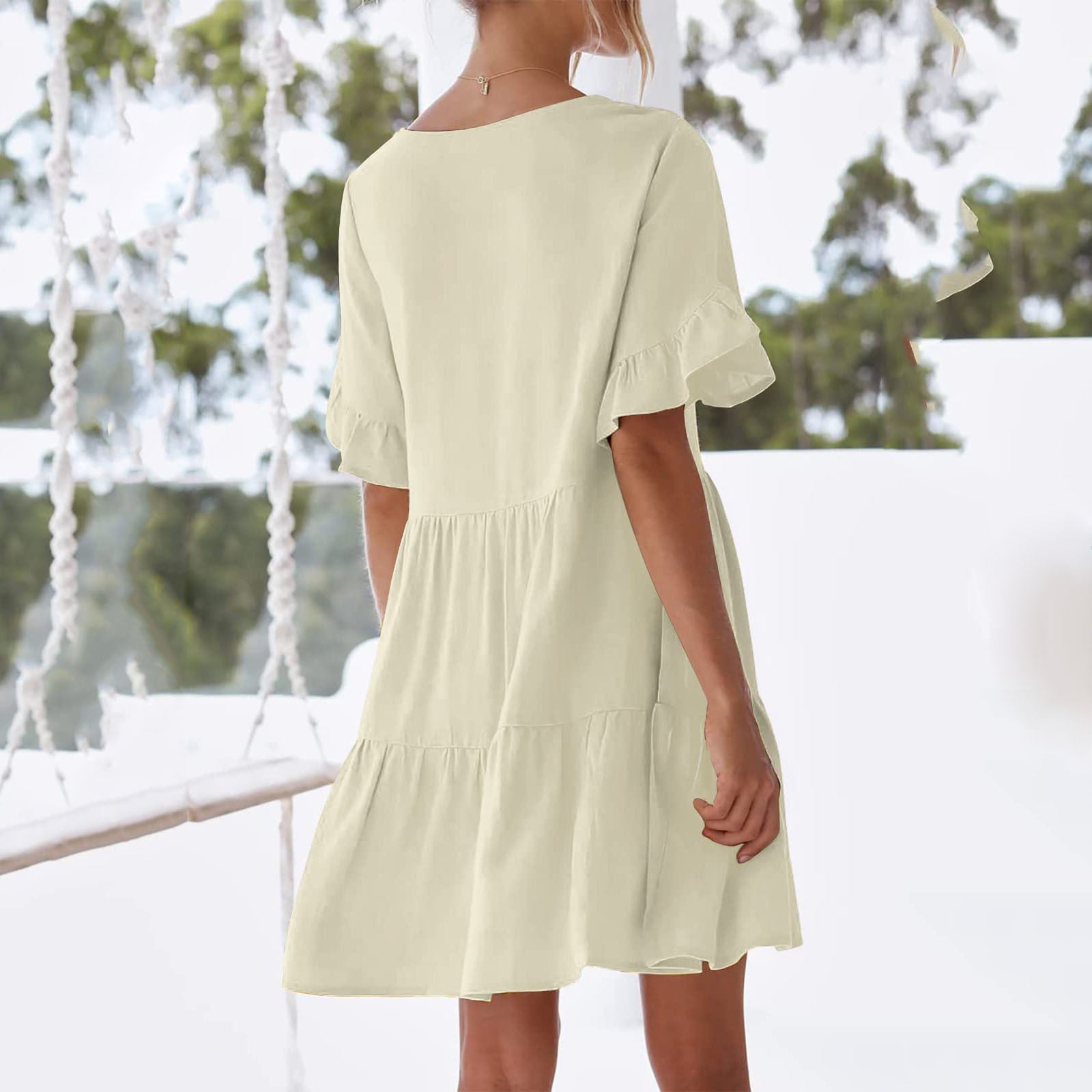 Oatland Cotton Pocketed Babydoll Dress Dark Taupe