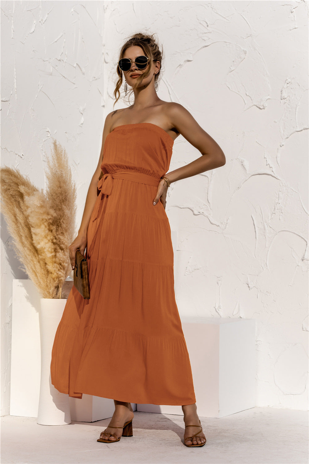 Free Falling Strapless Tiered Maxi Dress Golden Yellow