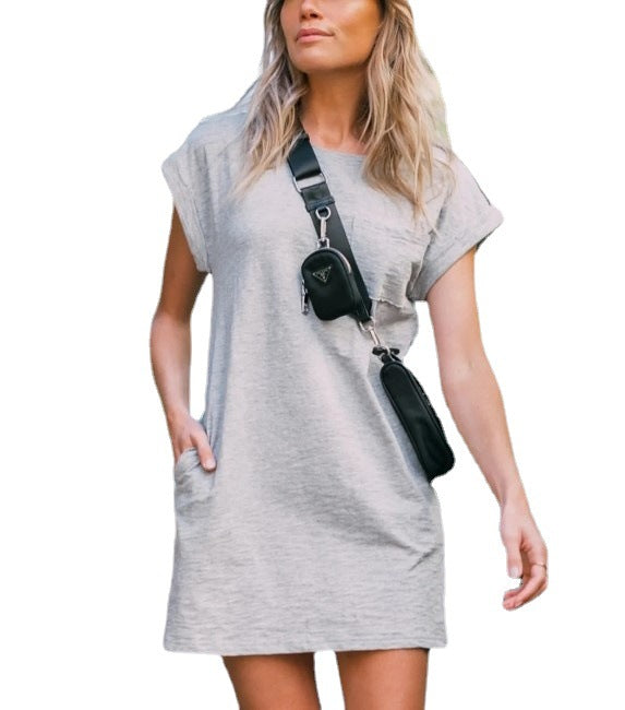Sorrel Pocketed Knit T Shirt Dress Beige