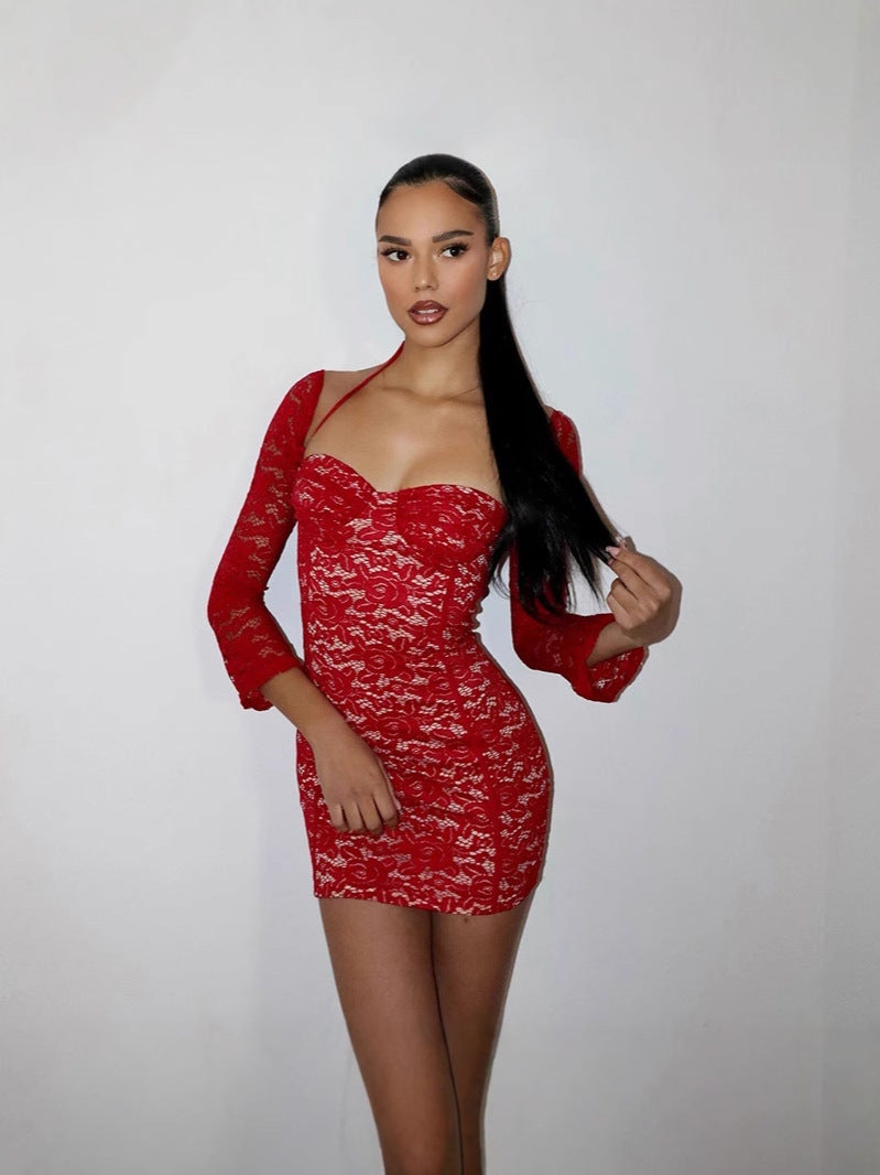 Scarlet Desire Lace Halter Mini Dress