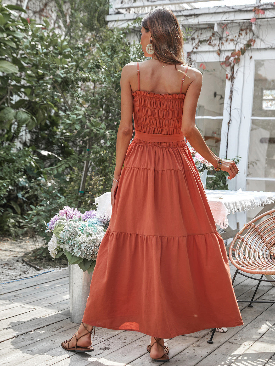 Free Falling Strapless Tiered Maxi Dress Papaya