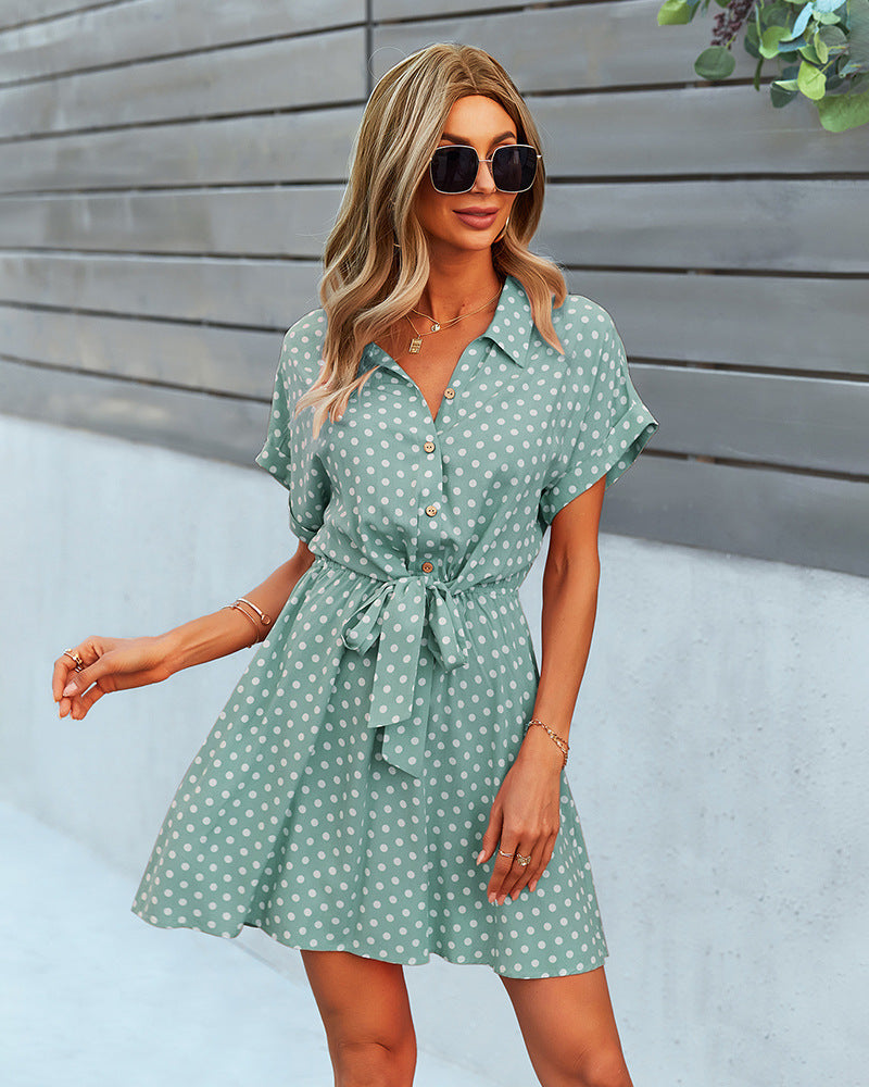 Manika Spotted Button Down Shirt Dress Slate Blue