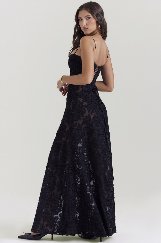 Serena Vintage Black Printed Maxi Dress