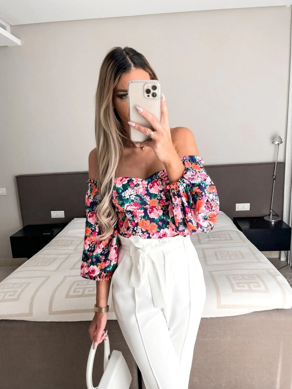 Women Top Summer Off Shoulder Floral Blouses Holiday Slash Neck Tops
