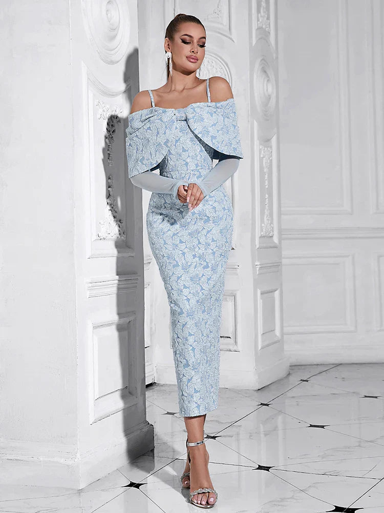 OffShoulder Mesh Floral Slim Long Lace Dress