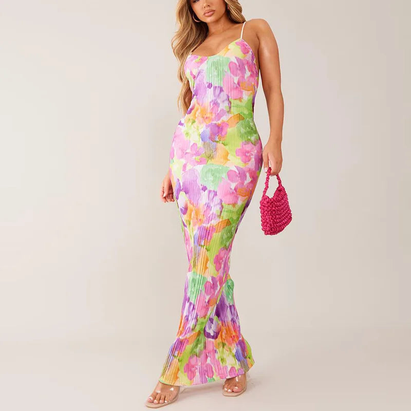 Vneck Spaghetti Strap Floral Dress