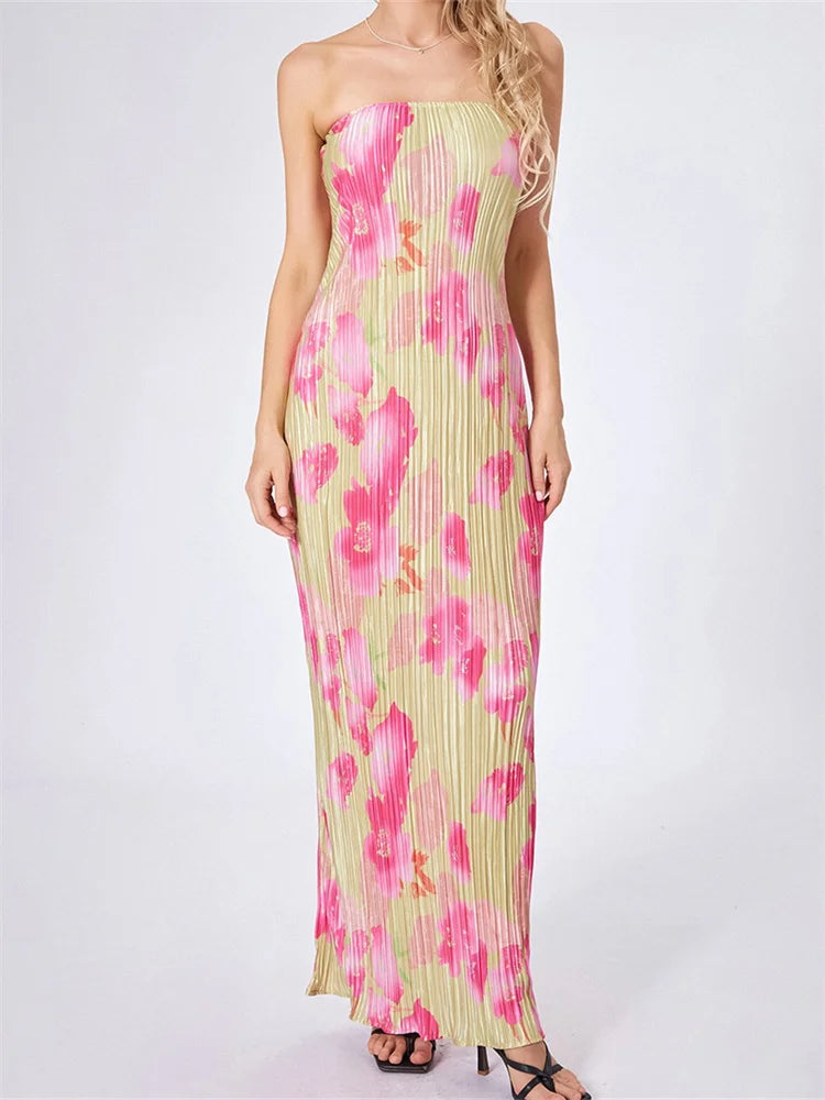 Strapless Tieup Off Shoulder Floral Dress