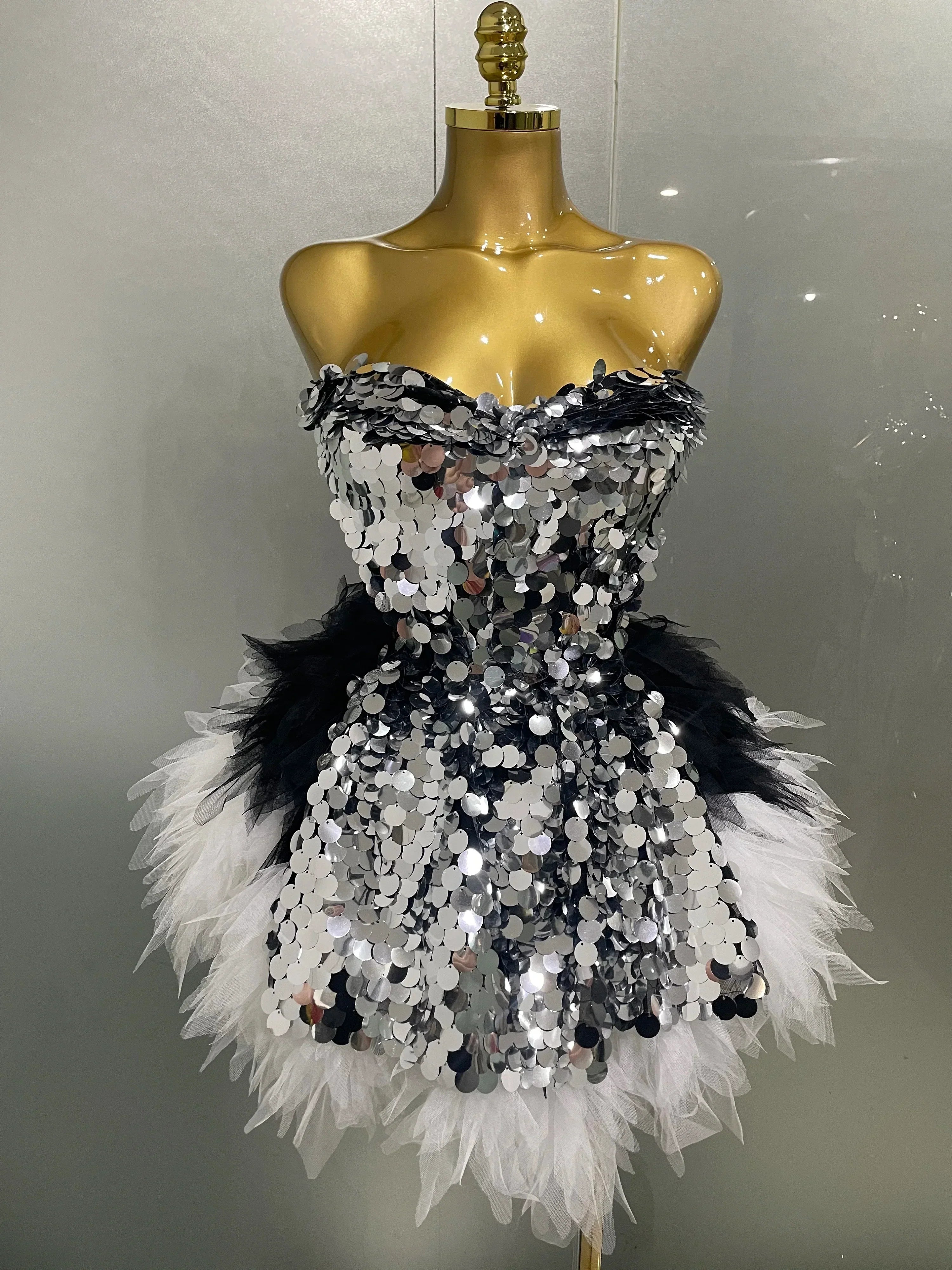Sparkly Black Sequins Two Pieces Set Women Party Evening Prom Celebrate Birthday Dress Nightclub Photo Shoot Stage Costume black