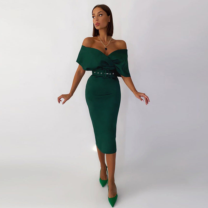 OffShoulder Elegant Party Ladies Vintage Evening Formal Midi Dress