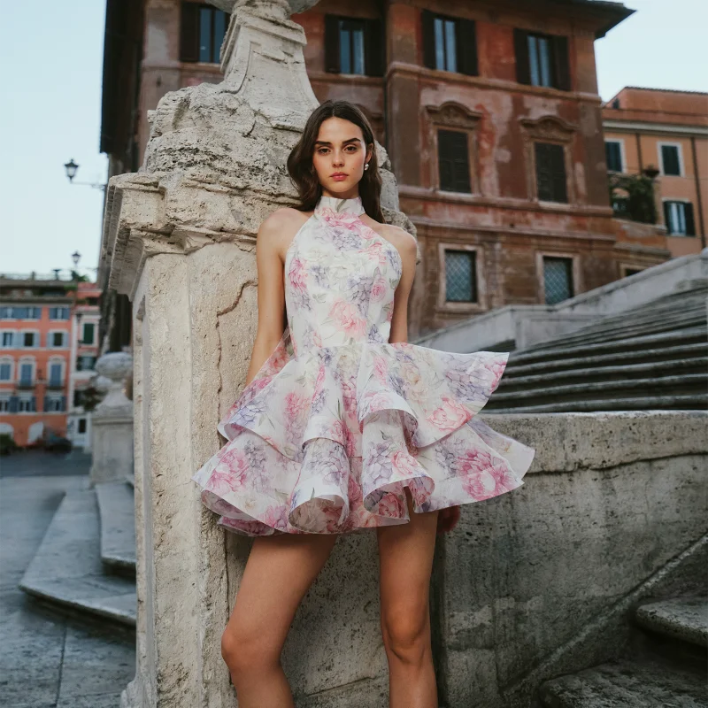 Hem Stacking Sleeveless Floral Dress