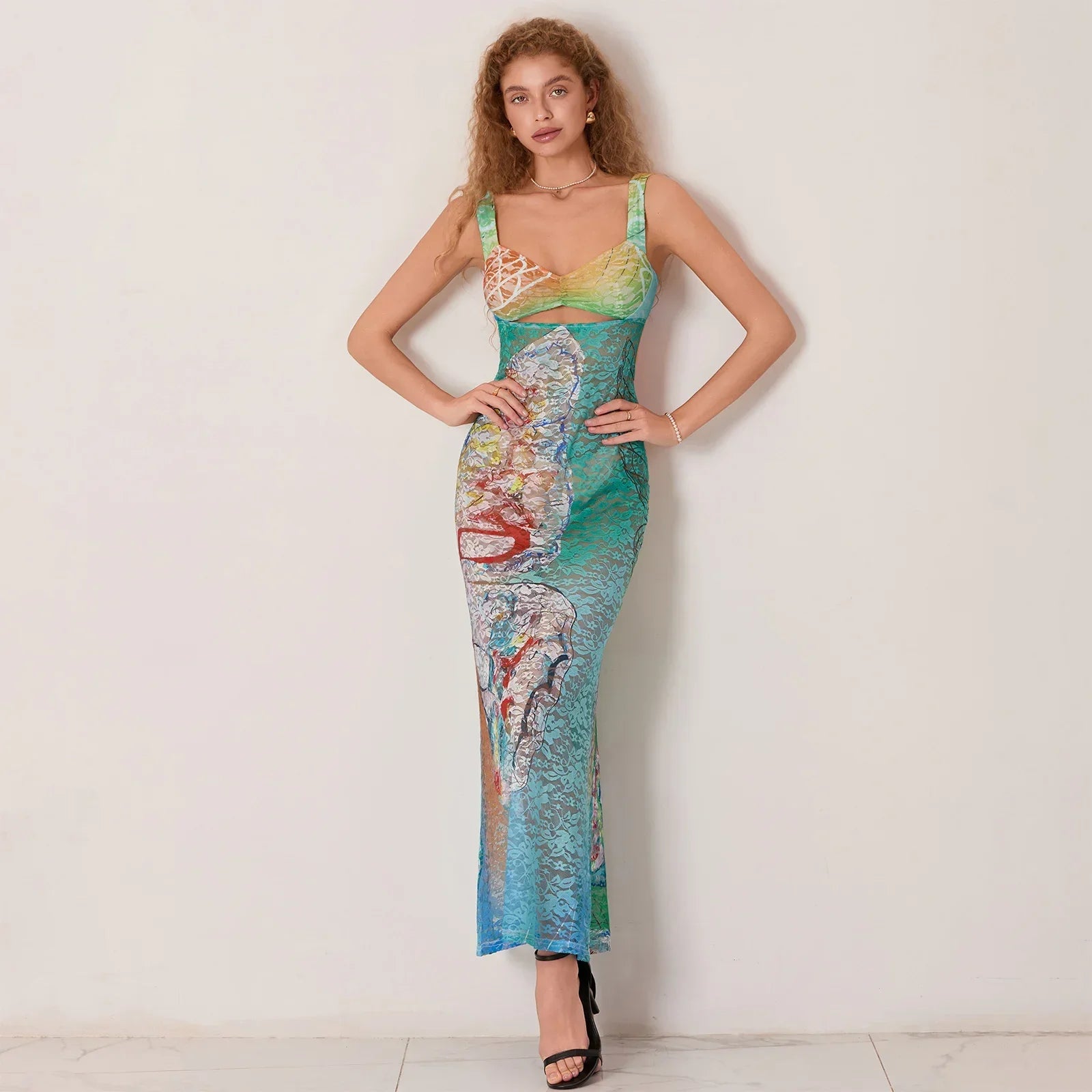 Hollow Pattern Cami Floral Dress