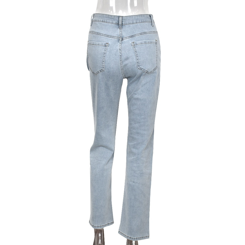 Women Low Waist Vintage Straight Denim Trousers Cyber Y2k Goth Pants Fashion Mom Jeans