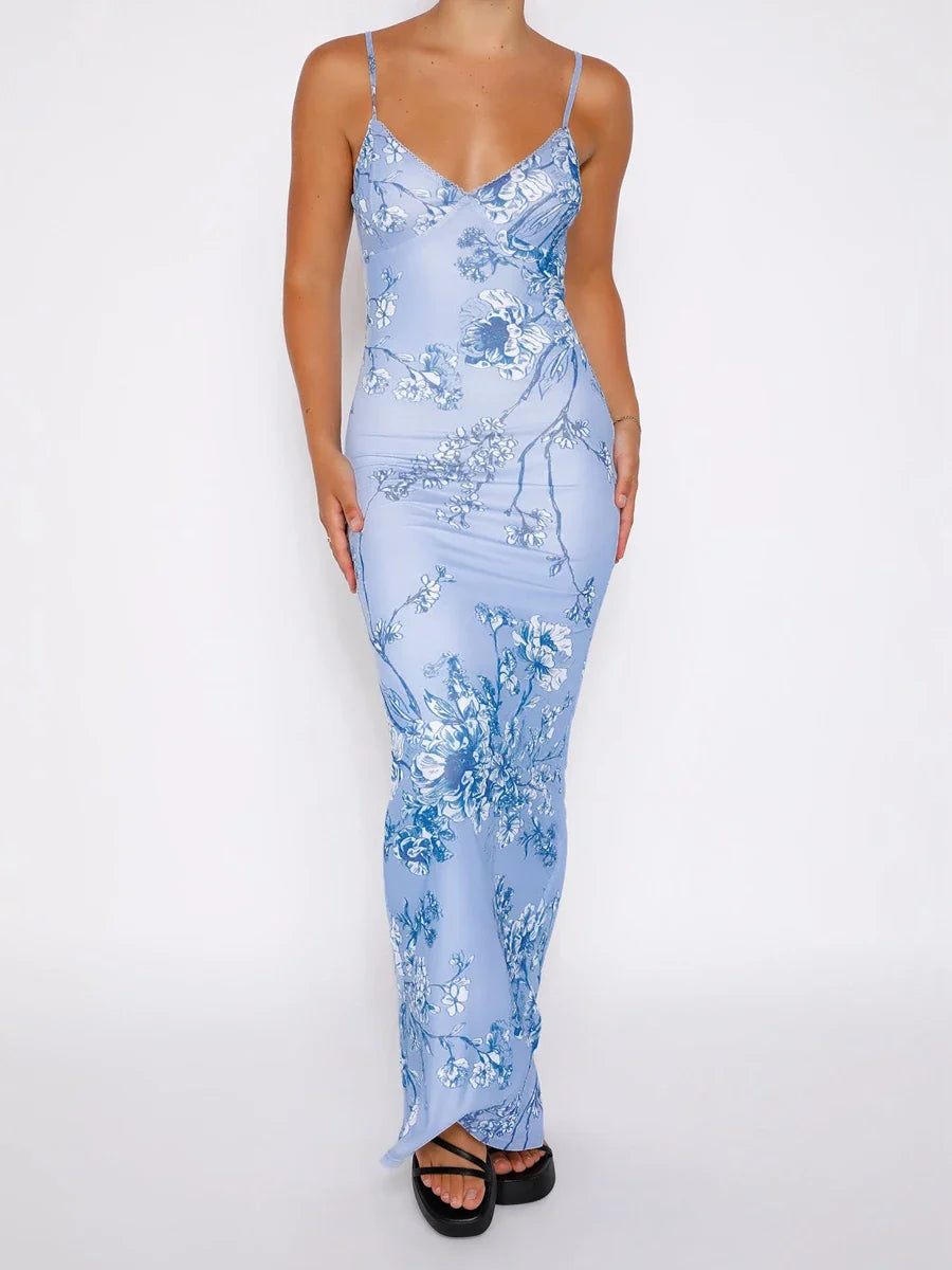 Vneck Backless Beach Floral Dress