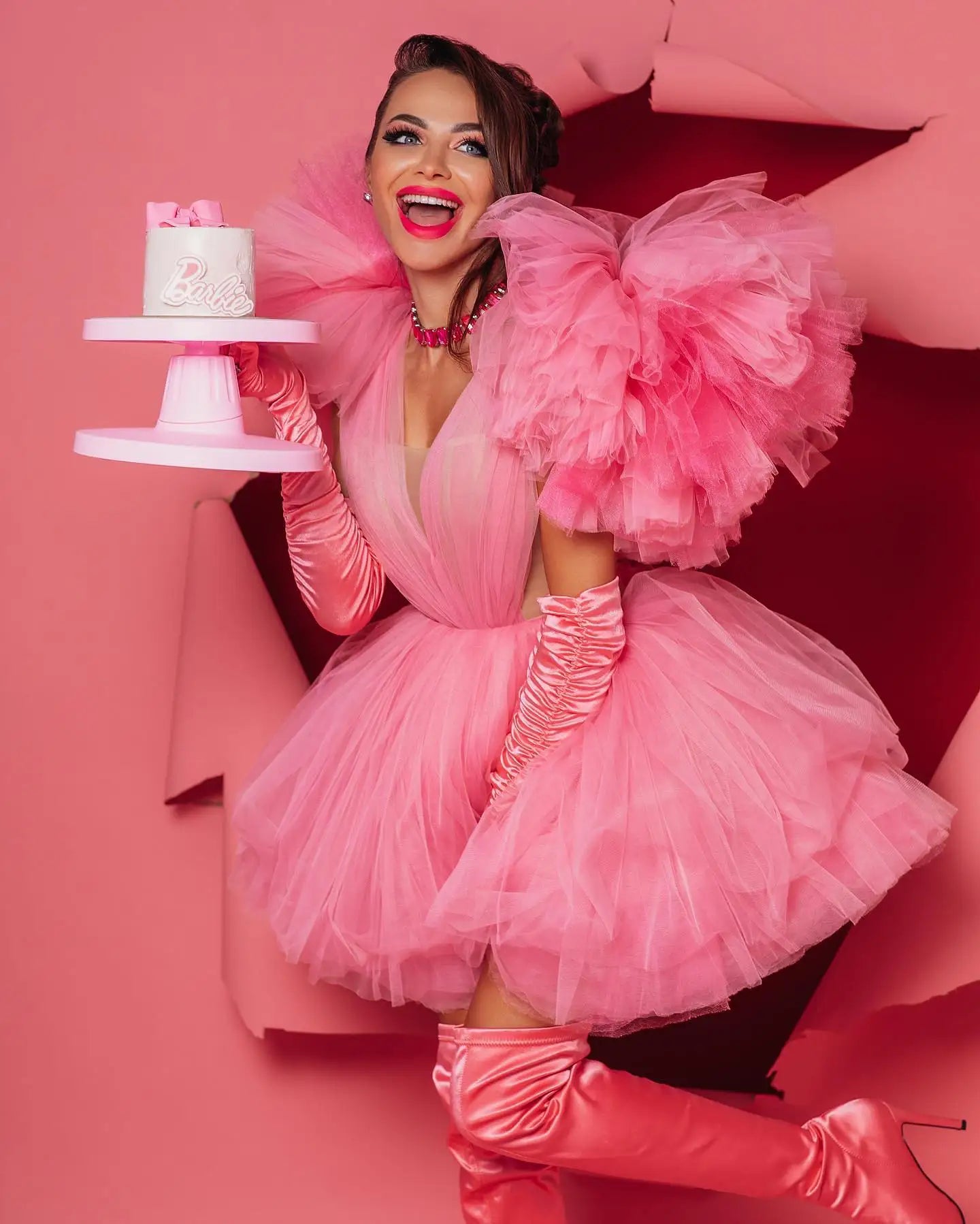 Pink Tulle Ruffled ALine Party Dress