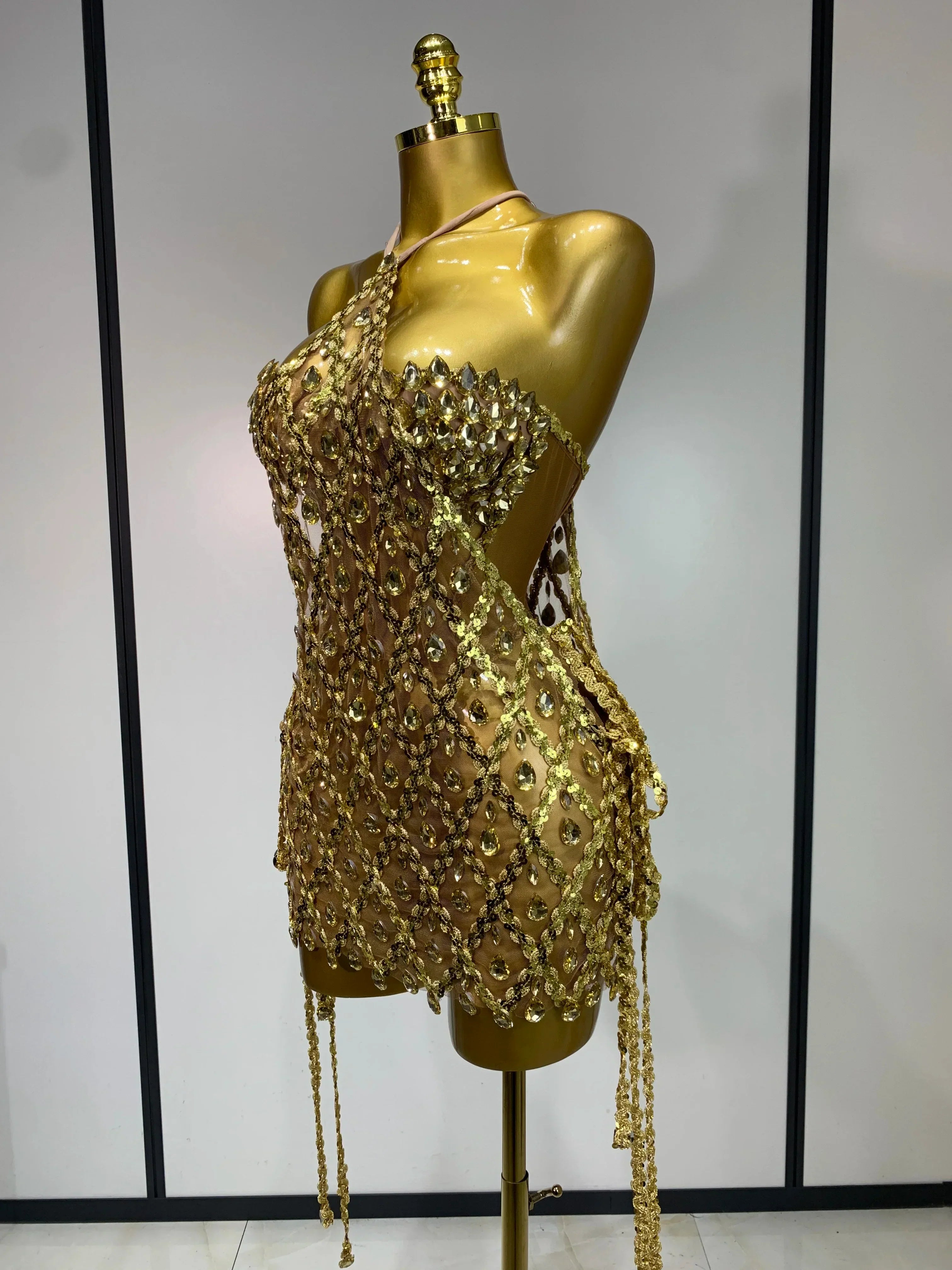 Sparkly Sequin Diamond Mesh Transparent Two Piece Set Women Sexy Evening Party Celebrate Birthday Photo Shoot Wear