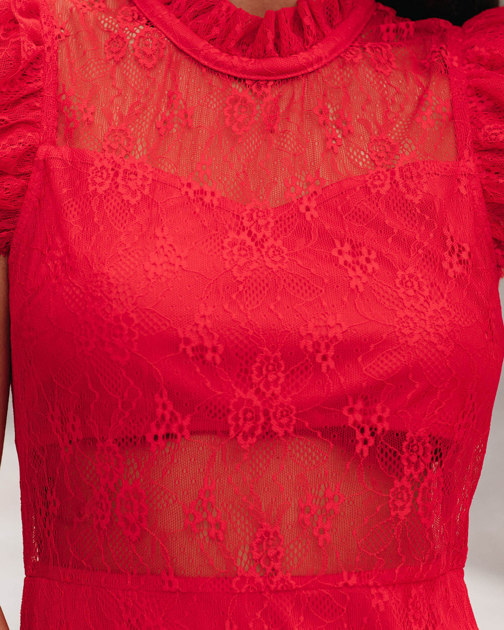 Saige Sheer Lace Midi Dress Red