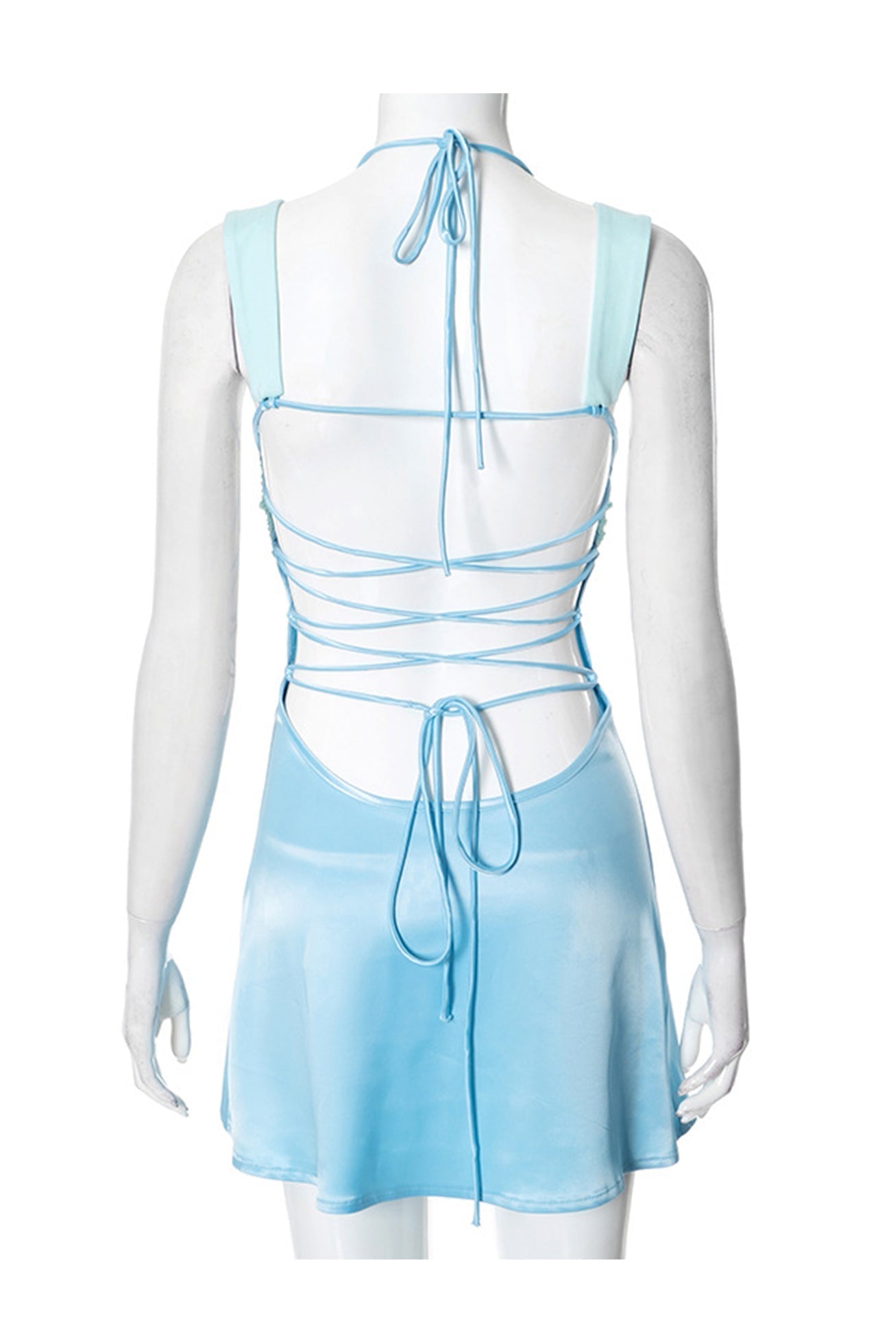 Satin Contrast Color Tie up Cami Dress