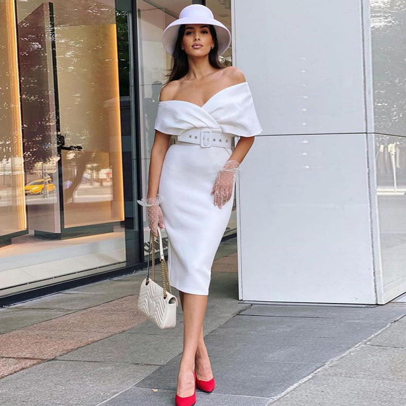 OffShoulder Elegant Party Ladies Vintage Evening Formal Midi Dress