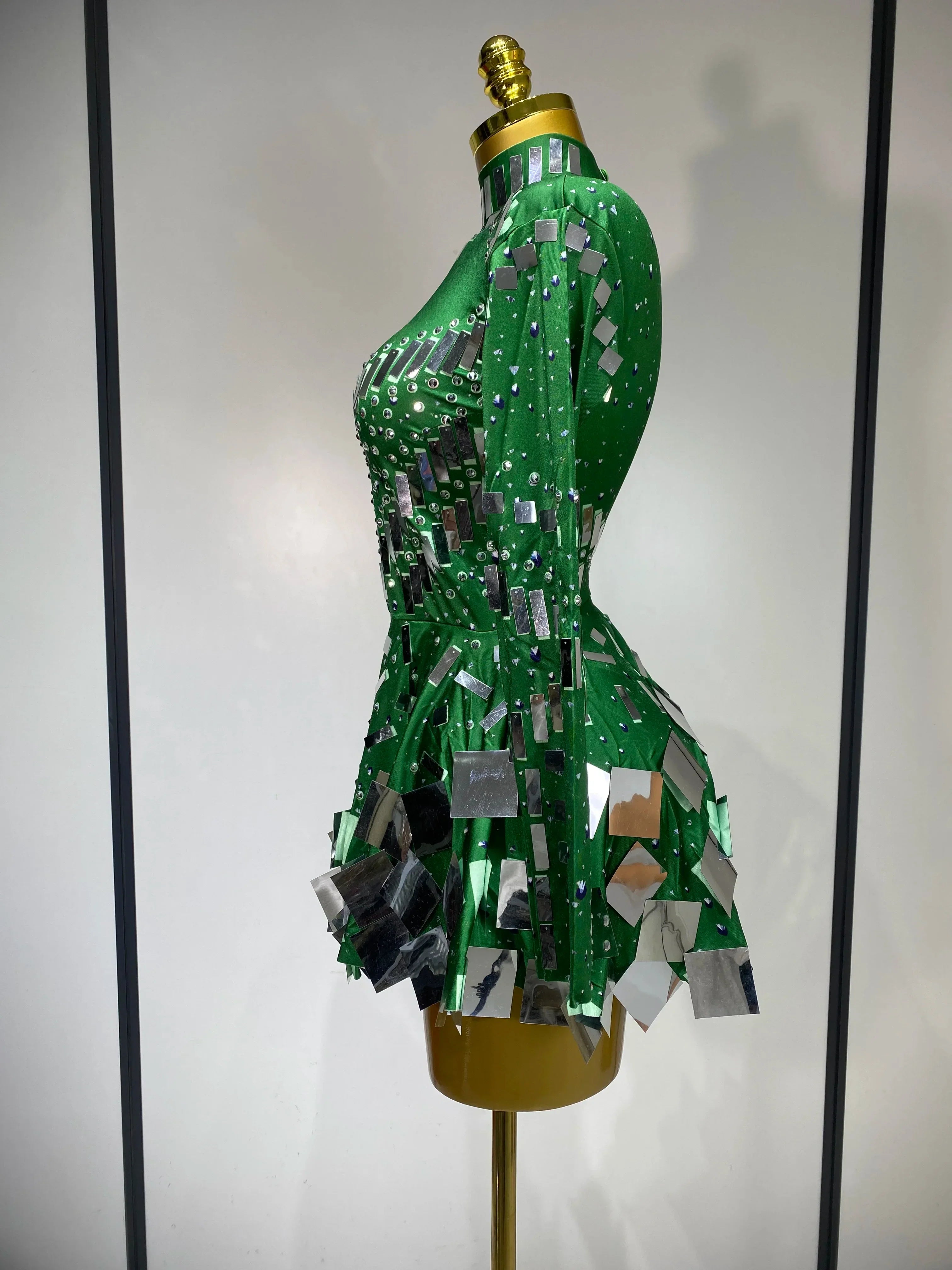 Women Sexy Elastic A-Line Dress Birthday Performance Costume Sparkly Sequin Nightclub Evening Party Hotwife Stage Outfit