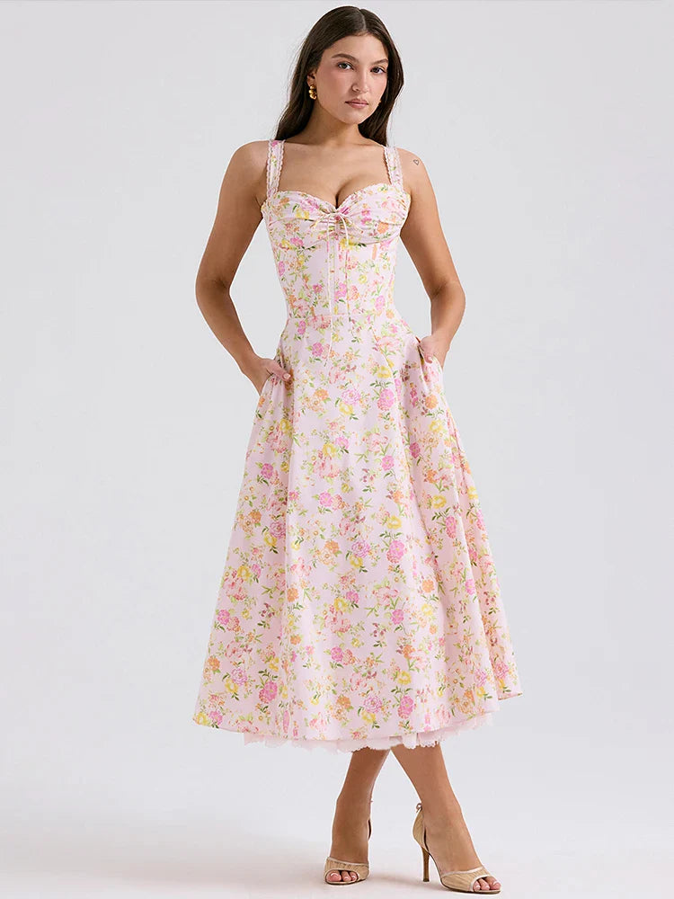 Waist Wrap Spaghetti ALine Floral Dress